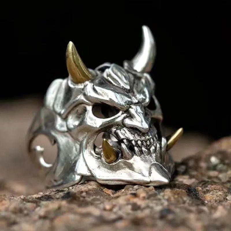 Vintage Demon Fury Skull Rings Pria Gothic Punk Style Opening Adjustable Rings Fashion Personality Hip Hop Rings Perhiasan