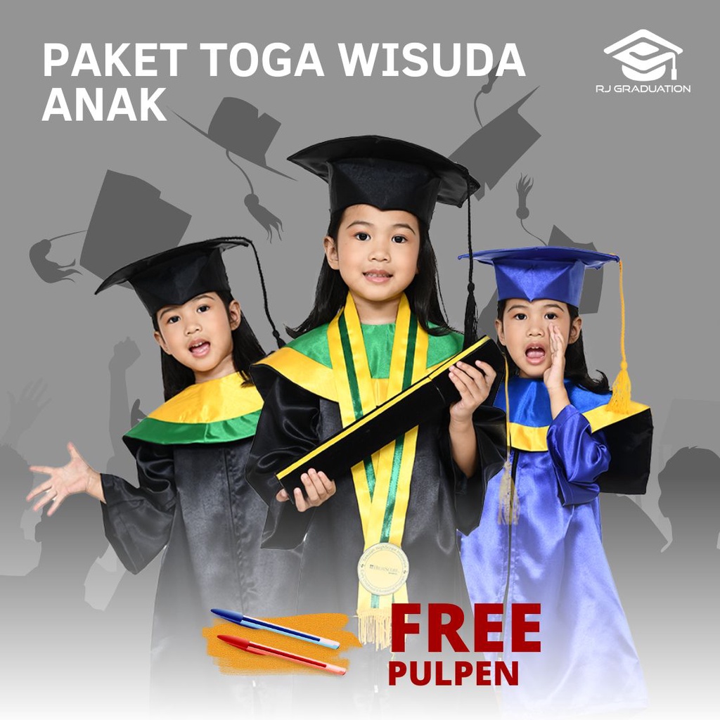 Paket Toga Wisuda Anak Toga TK Wisuda Paud Slaber dan Jubah anak warna warni