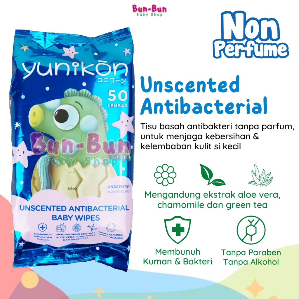 YUNIKON Tissue Basah Bayi Wipes Baby New Born Non Alkohol Tisu Ganti Popok Non Parfum Parfumed Perlengkapan Baru Lahir Peralatan Kebersihan Anak Balita Lucu Murah Bunbunbabyshop