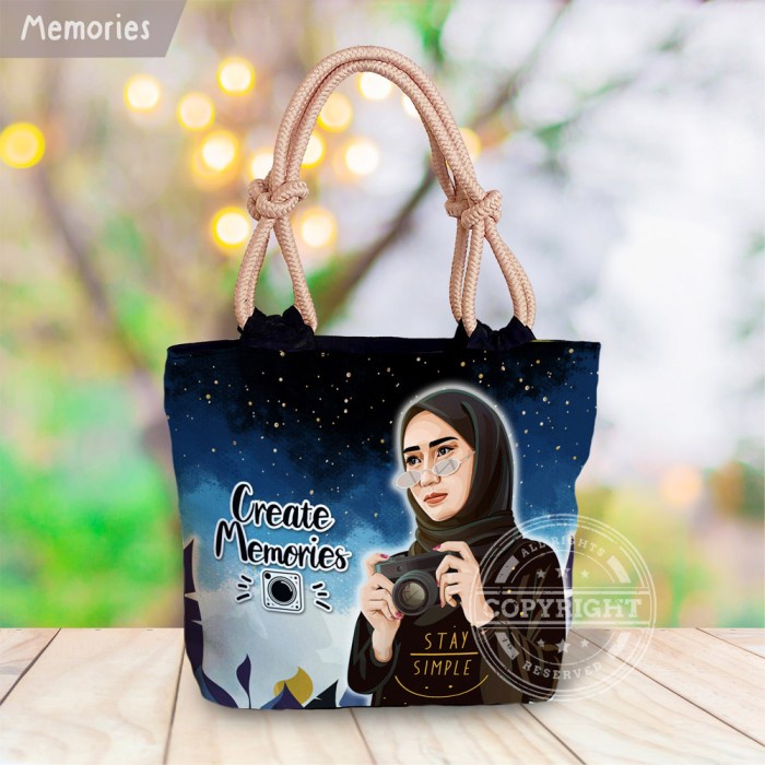 Tote Bag Kanvas Muslimah Hijab Tali Sumbu Tas Wanita Unik Limited Edition Baru Memes recommended G9Q