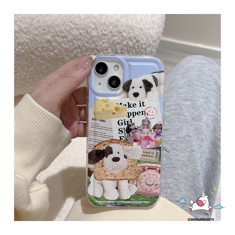 IPHONE Kompatibel Untuk Iphone14 11 13 12 Pro MAX XR X XS MAX 6 6S 7 8 Plus Kartun Kreatif Seni Koran Label Anjing Lucu Airbag Shockproof Soft Silicon Case TPU Cover