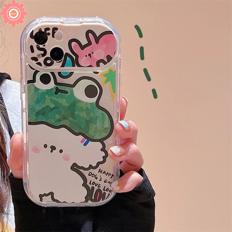 IPHONE Kreatif Flip Make Up Cermin Graffiti Case Kompatibel Untuk Iphone11 12 13 14 Pro MAX 7Plus 8Plus XR 14 Plus X XS MAX SE 2020 Lucu Kartun Hewan Kodok Anjing Kelinci Soft Case