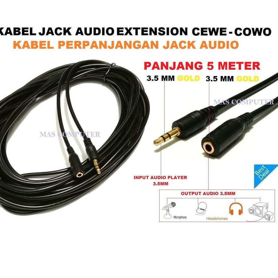 ➴ KABEL JACK AUDIO EXTENSION PANJANG 5 METER/JACK AUDIO AUX 3.5MM - 3.5MM/KABEL PERPANJANGAN AUDIO ☇