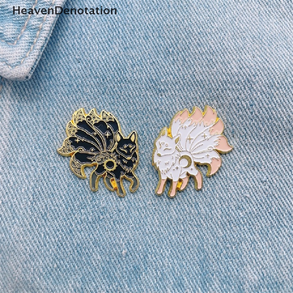 [HeavenDenotation] Kartun Hewan Lucu Enamel Pin Hitam Putih Fox Bros Pin Lencana Baju Tas Aksesoris Wanita Perhiasan Hadiah HDV