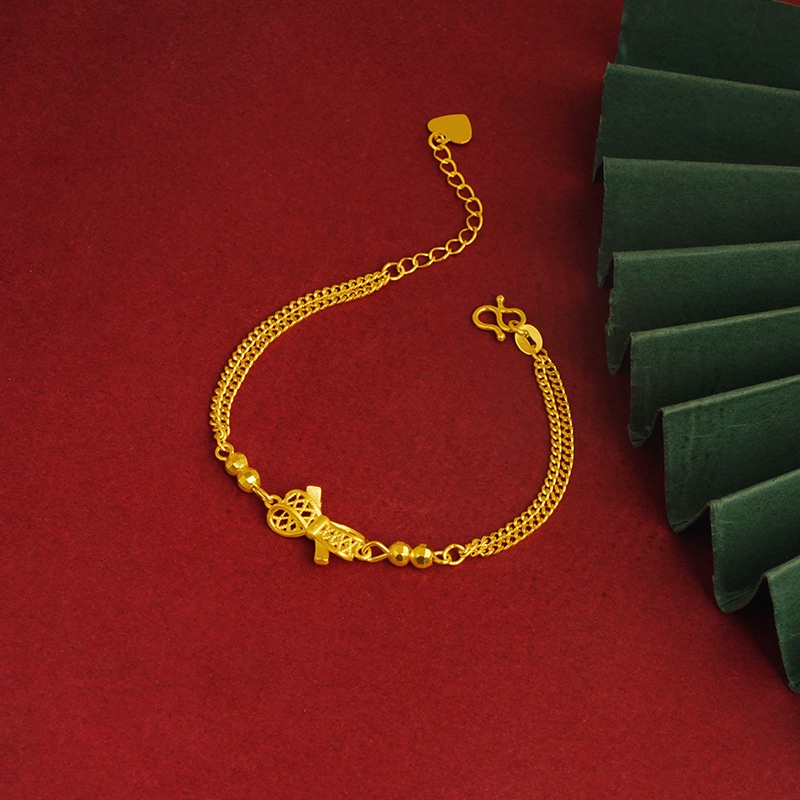 Goldkingdom Perhiasan Fashion Emas Asli Kadar 375Bangkok Aksesoris Ready Stock Gelang Cincin Kalung Minimalis Lucu Berlubang Busur Setelan
