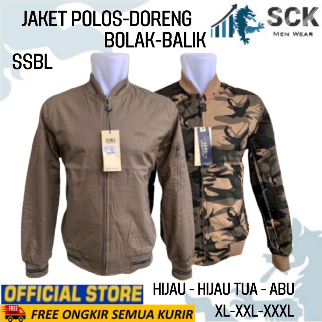 Jaket Pria SSBL DORENG 6701 Katun Bolak Balik Krah Boomber / Pakaian Loreng Cowok size XL-3XL (JUMBO) - sckmenwear GROSIR