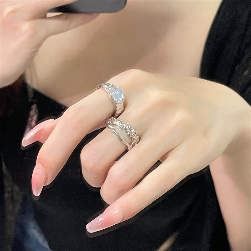 Fashion Moonlit Zircon Open Ring Cincin Jari Telunjuk Desain Khusus