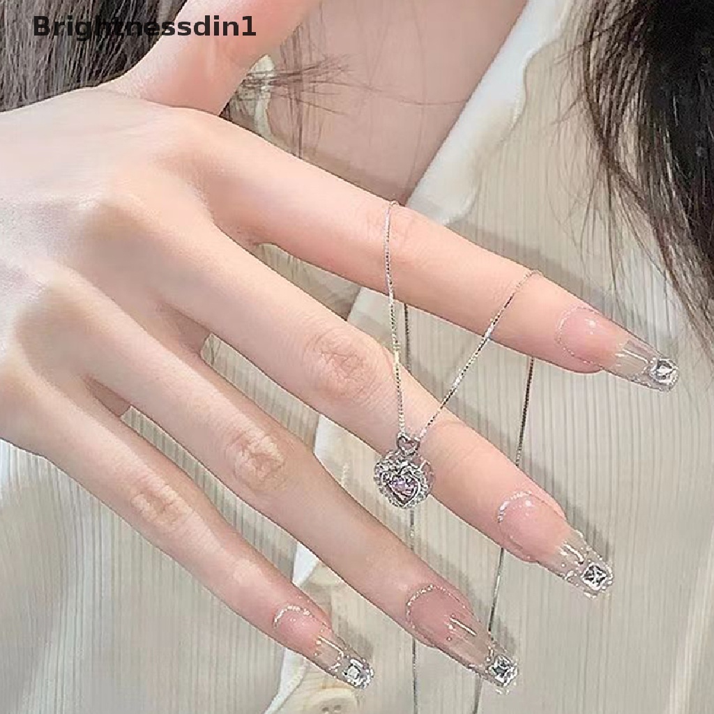 [Brightnessdin1] Fashion Vintage Berongga Merah Muda Kristal Jantung Liontin Warna Perak Rantai Leher Kalung Untuk Wanita Pernikahan Aesthetic Perhiasan Butik