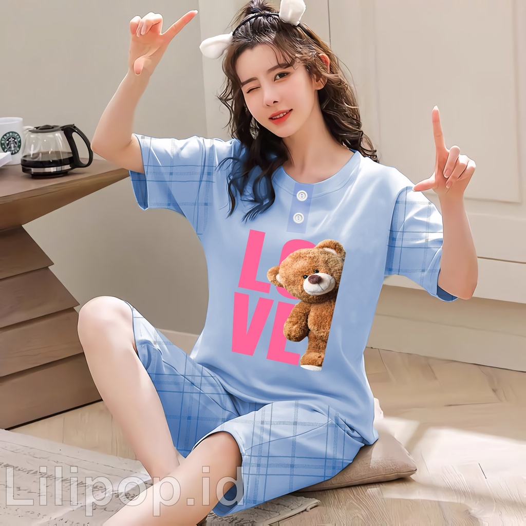 Lilipop.id  Baju Tidur Wanita Love bear pants Celana Pendek Allsize Baby Doll Bahan Kaos Dewasa