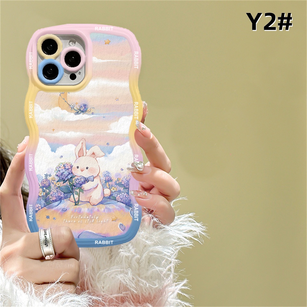 IPHONE Case Untuk Iphone14 14 Pro MAX IPhone13 Pro MAX 11PRO 11PRO MAX 12 12Pro MAX XR XS Max6 6S 7 8 Plus SE 2020 Lukisan Cat Minyak Motif Bunga Kelinci Paus Ilustrasi Wave Edge TPU Case DGX