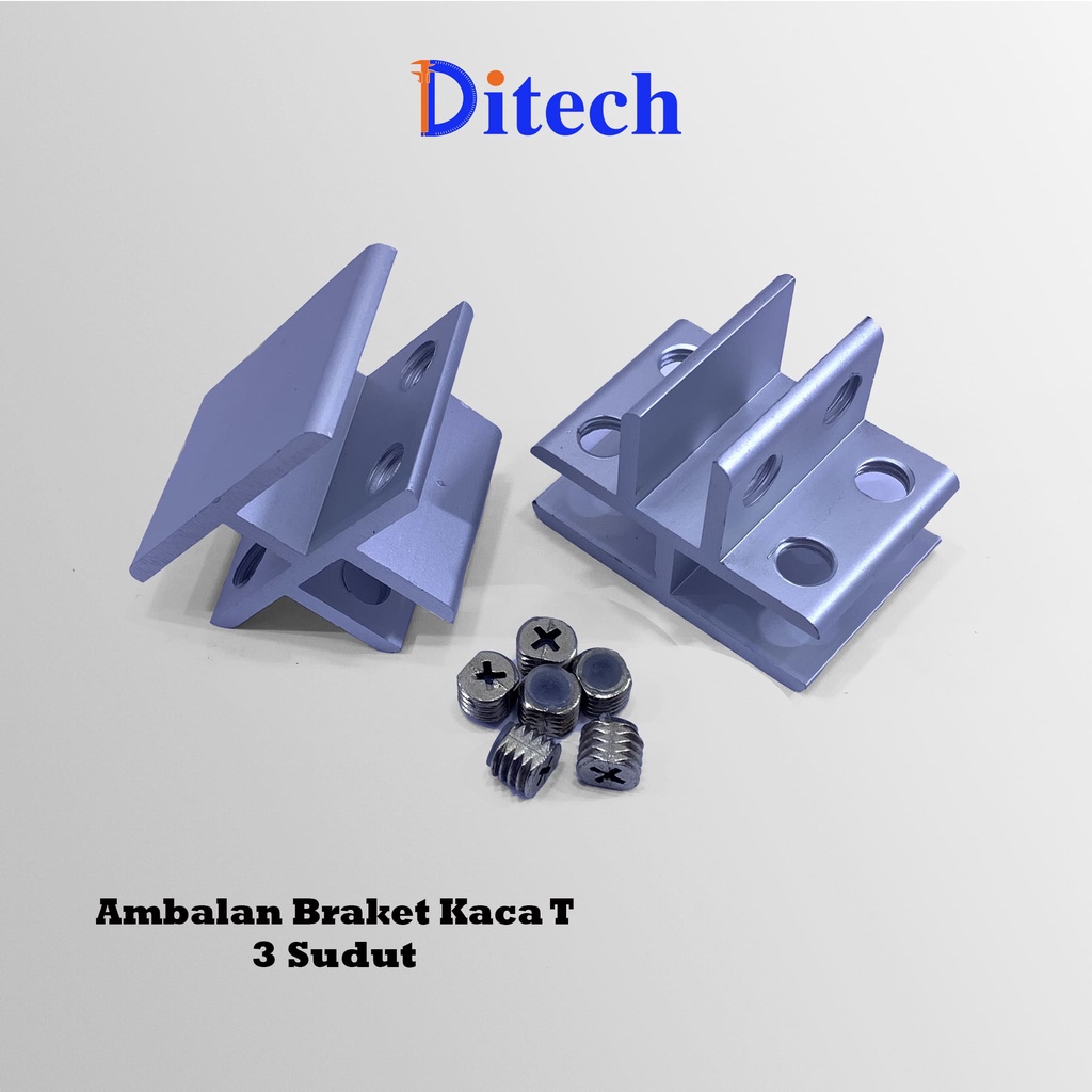 Ambalan Bracket Penjepit Kaca T Siku - Siku Penjepit Kaca Jepit Kaca 3 Sudut
