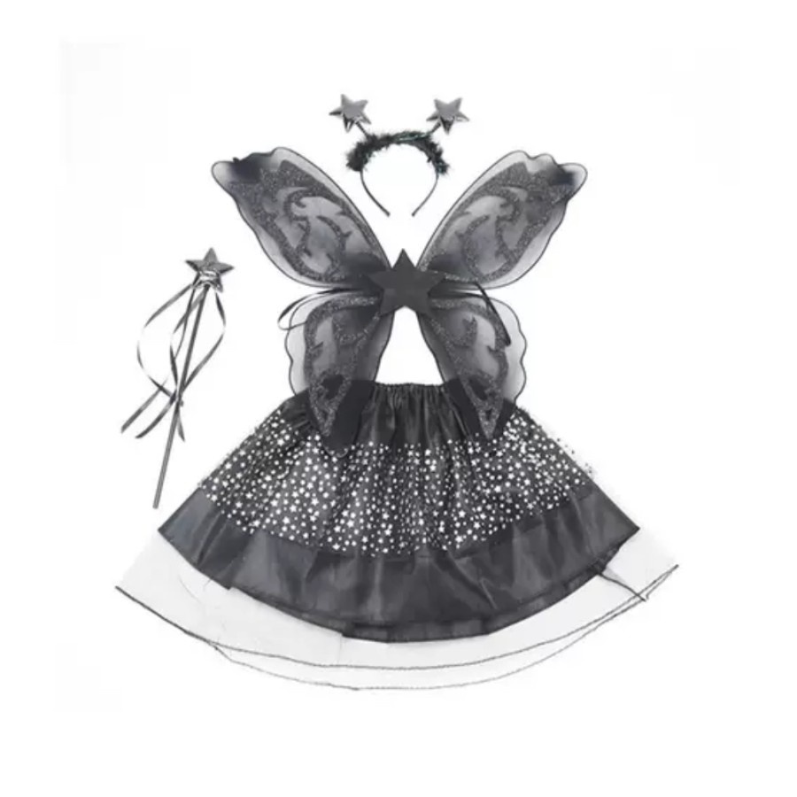 Kids Black Fairy Wing Set Headband 4in1Wing Set Halloween Costume