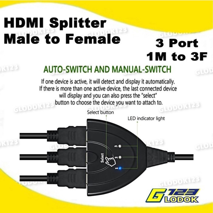 Kabel HDMI Splitter 3 Port / Switcher Adapter 3 Input 1 Output