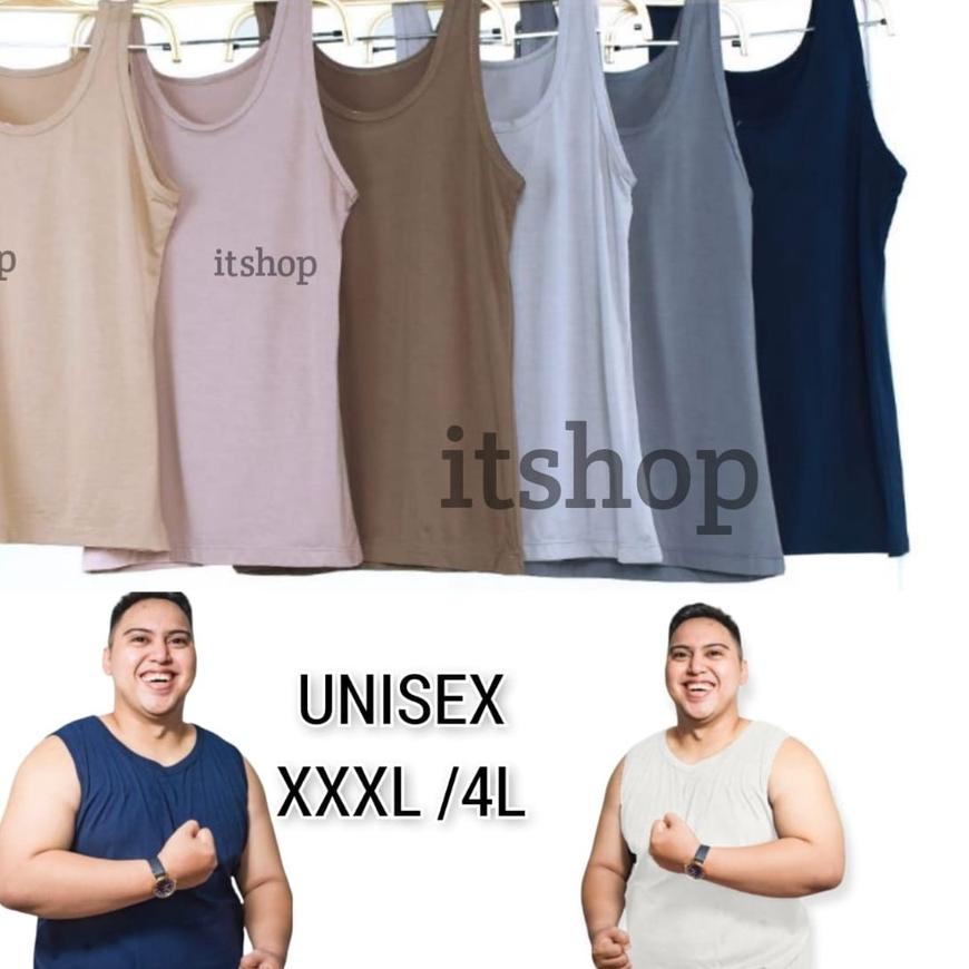 ✮  - Kaos Singlet Pria Super Jumbo 4L Tanktop Cowok Ukuran Gede Banget Jumbo Cowok LD 140cm Strech M