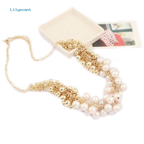 [LS] Wanita Fashion Multilayer Mutiara Imitasi Choker Kerah Bib Statement Rantai Kalung