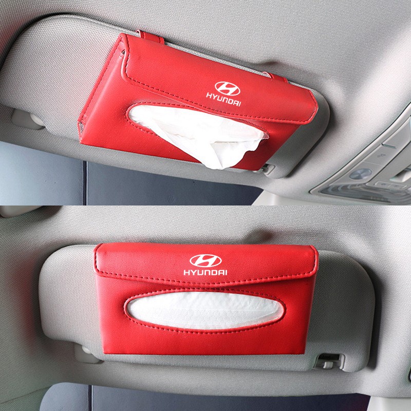 Hyundai Tempat Penyimpanan Tisu Sun Visor Mobil Auto Paper Towel Leather Tissue Box Untuk Getz Aksen Atoz i20 Trajet H1 i10 Kona Santa Fe