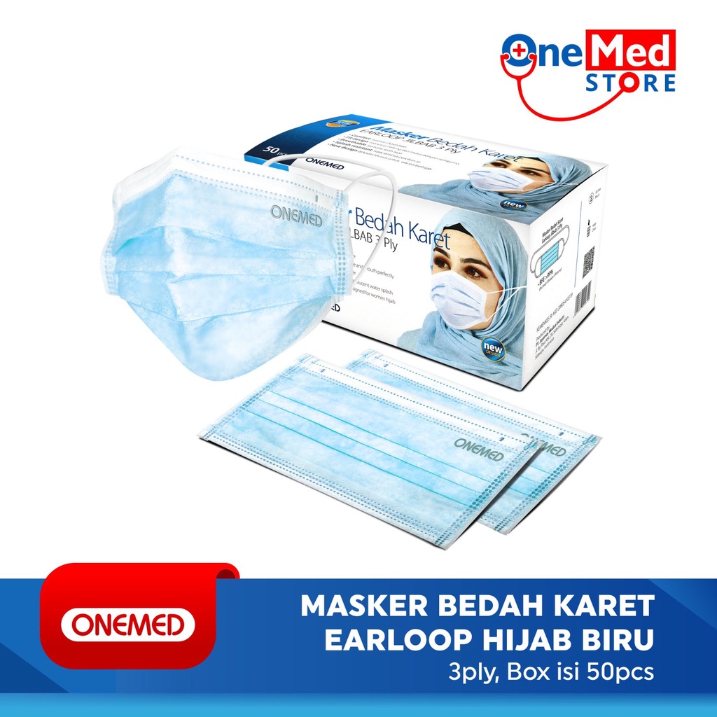 Masker Jilbab Blue OneMed box 50pcs OJ OJ