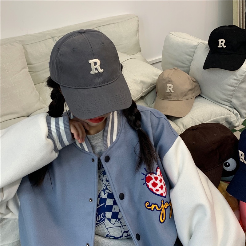 Topi Baseball R Bordir Alfabet Tren Versi Korea Lembut Top Hip Hop