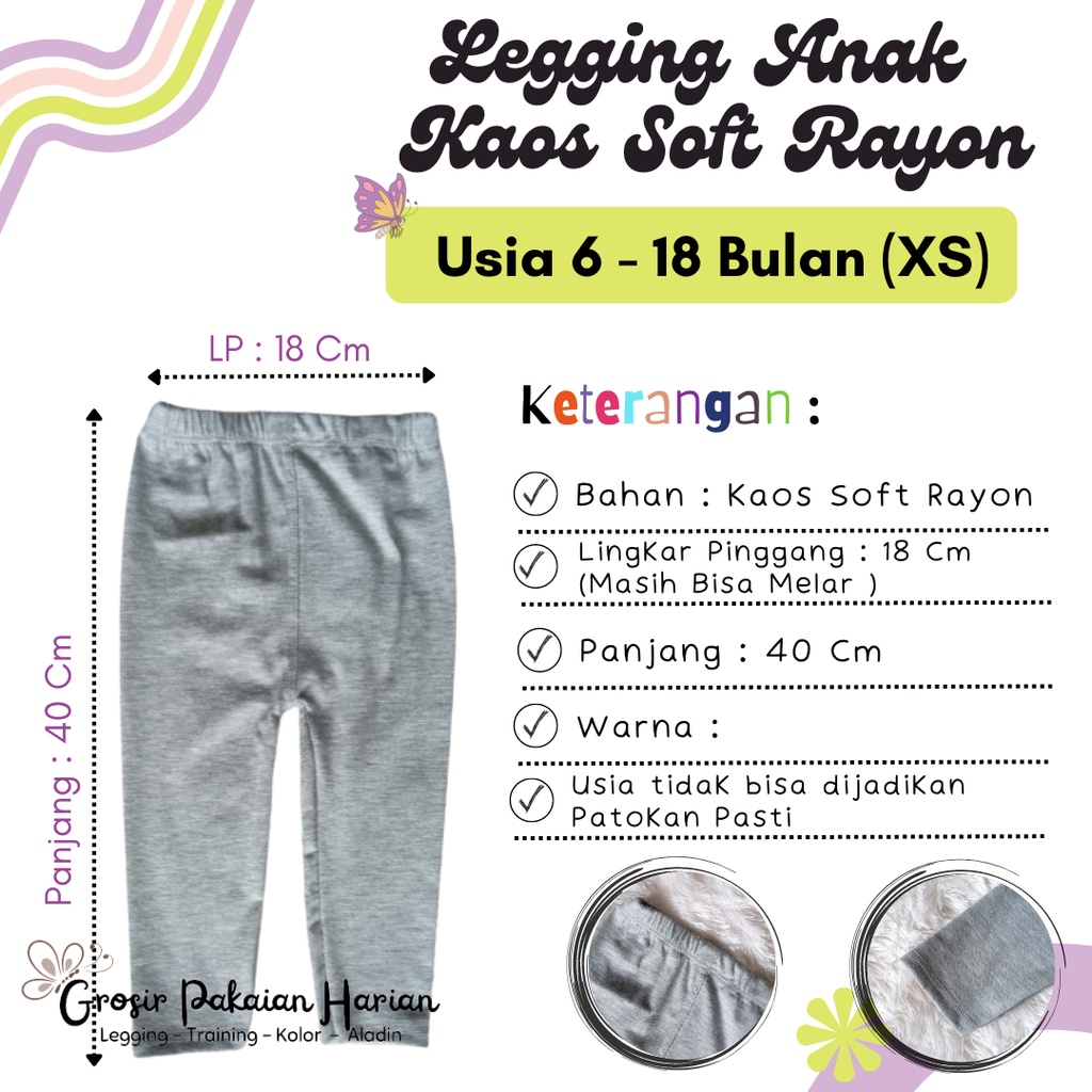 Legging Panjang Anak Kaos Soft Rayon Usia 6 - 18 Bulan