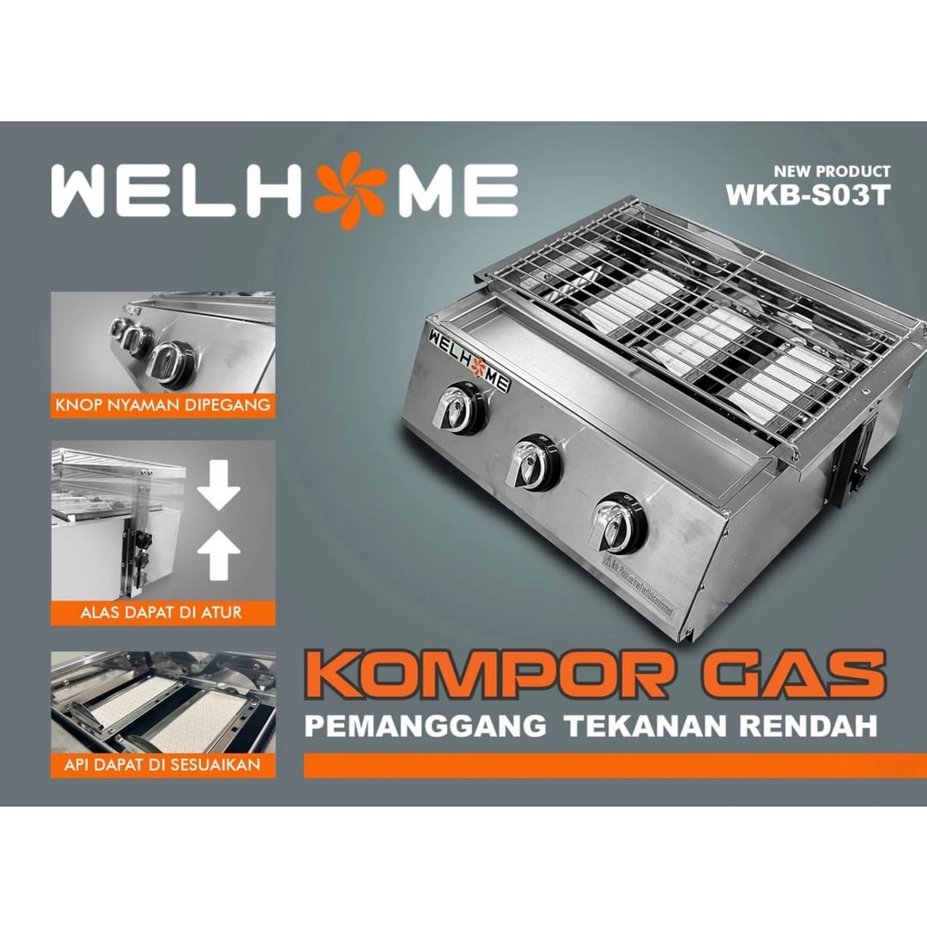WELHOME WKB-S03T Kompor Pemanggang 3 Tungku Stainless