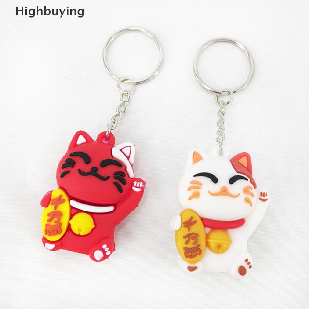 Hbid PVC Soft Lucky Cat Cute Pendant Key ring Gantungan Kunci Tas Mobil Kunci Souvenir Hadiah Glory