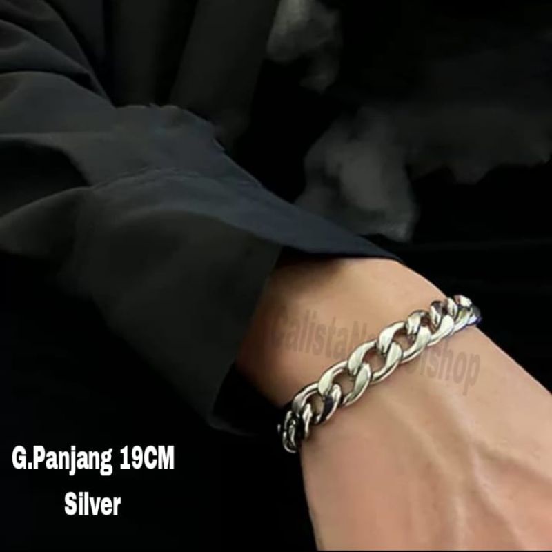 Gelang Tangan Titanium Cowo&amp;Cowe Rantai Medium Casual Anti Karat Dan Anti Luntur