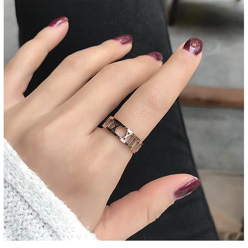 Cincin Titanium Steel Rose Gold 18K Model Hollow Untuk Wanita | Cincin Hypoallergenic Motif Tulisan Bahan Stainless Steel | Cincin Pasangan Untuk Pria / Wanita