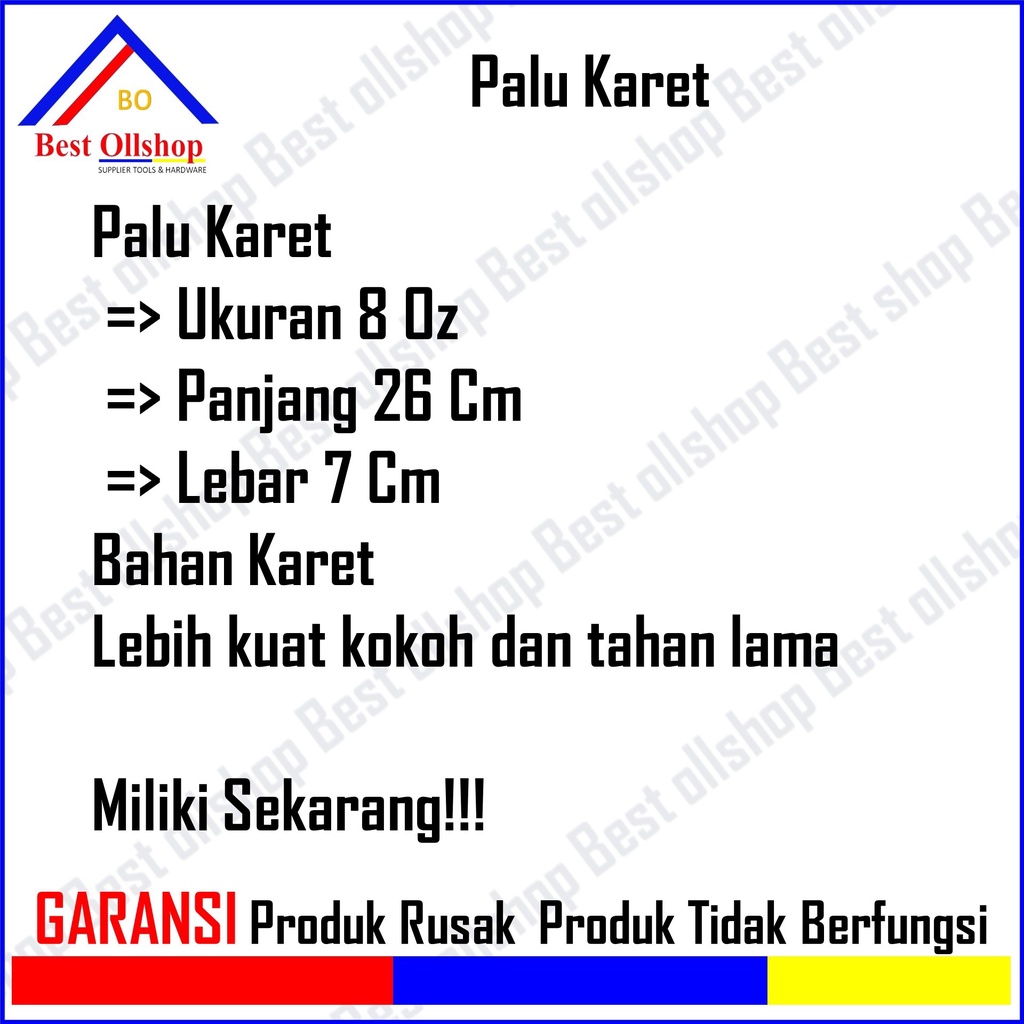 Palu Karet Bodem Keramik Hitam Gagang Kayu / Palu Karet Godam Gagang Kayu 8 Oz Kecil