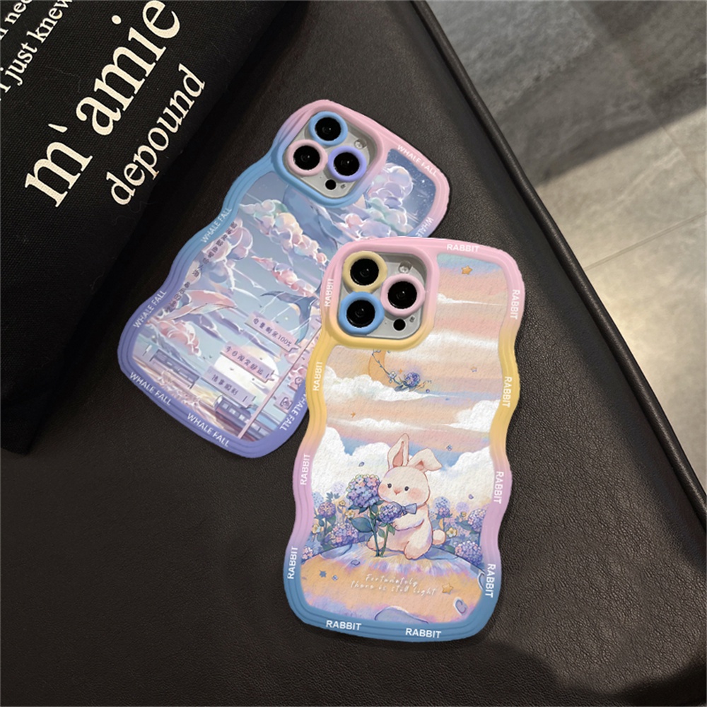 Redmi Note 11S 11 Pro Redmi 10C 10A 9A Note10 5G Note 10S 9C 9T Note9 Note8 Poco X3 Pro NFC Lukisan Minyak Motif Bunga Kelinci Paus Ilustrasi Wave Edge TPU Phone Case Cover DGX