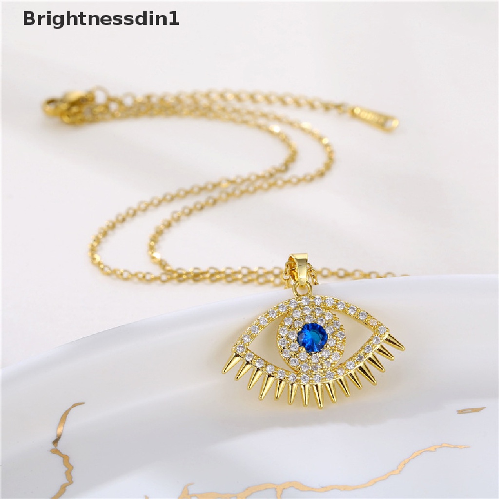 [Brightnessdin1] Evil Eye Charm Pendant Lapis Emas Asli 18K Cubic Zirconia Perhiasan Kalung Butik