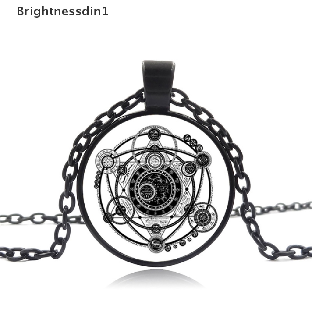 [Brightnessdin1] Retro Fantasy Magic Sigi Sigi Ilmu Sihir Pola Liontin Kalung Kaca Cabochon Perhiasan Kalung Pria Wanita Aksesoris Hadiah Souvenir Butik