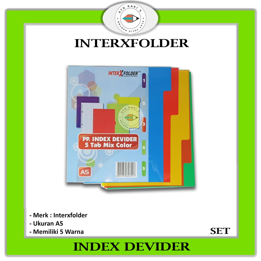 

INTERXFOLDER - PP Index Divider 5 Tab Mix Colour A5 - SET