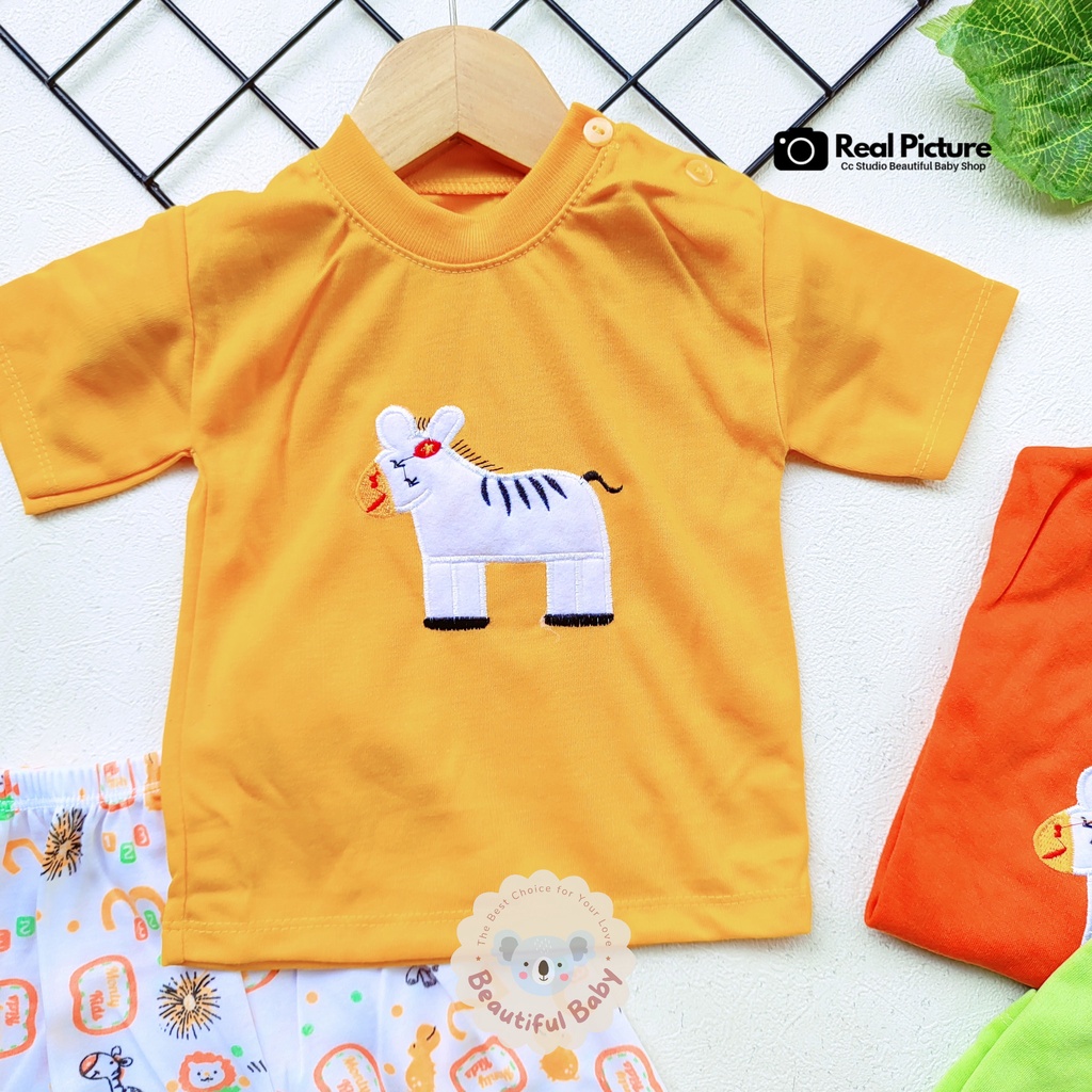 Baby.ou - Setelan Baju Bayi Tangan Pendek Celana Pendek Motif Bordir Zebra / Setelan Pendek Bayi  / Baju Bayi Panjang Merk Yansur Baby / Set Harian Bayi