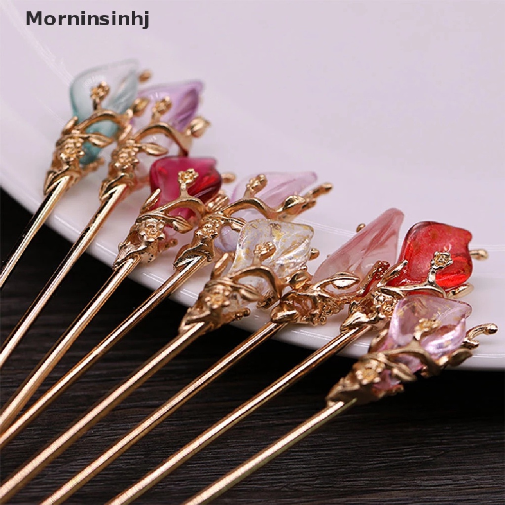 Mornin Vintage Gaya Cina Rambut Stik Wanita Metal Glaze Hair Fork Hairpin Hair Clip id