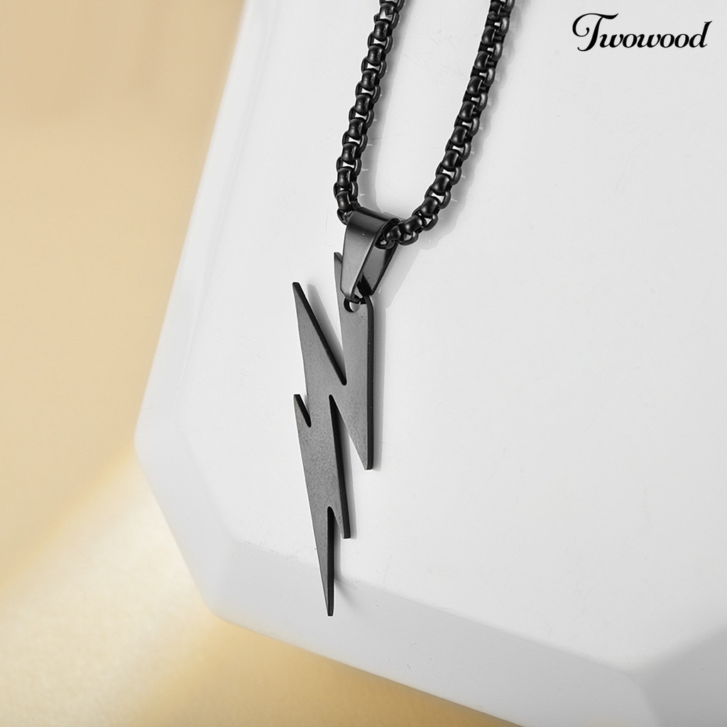 Twowood Pria Liontin Kalung Unisex Rantai Warna Solid Thunder Flash Bentuk Leher Dekorasi Gaya Hip Hop Geometris Pria Kalung Dewasa Perhiasan