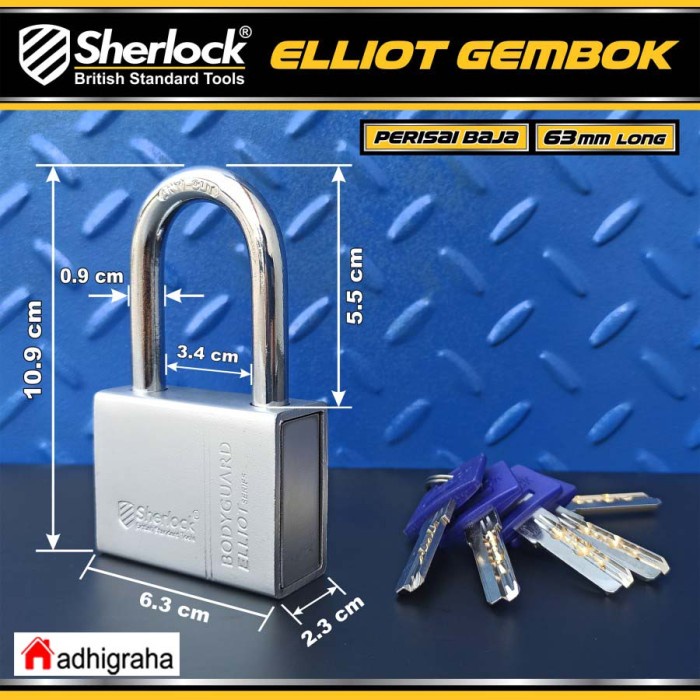 Gembok Elliot 63Mm Panjang Sherlock Serbaguna Bodyguard Perisai