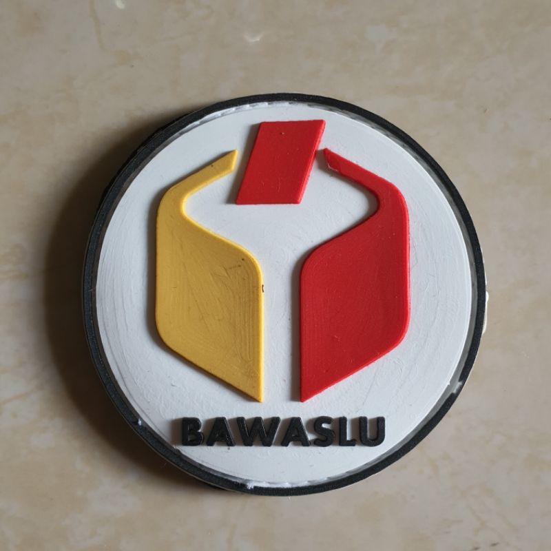 patch rubber logo bawaslu bulat dasar putih / badan pengawas pemilihan umum / pemilu / tempelan emblem karet velcro