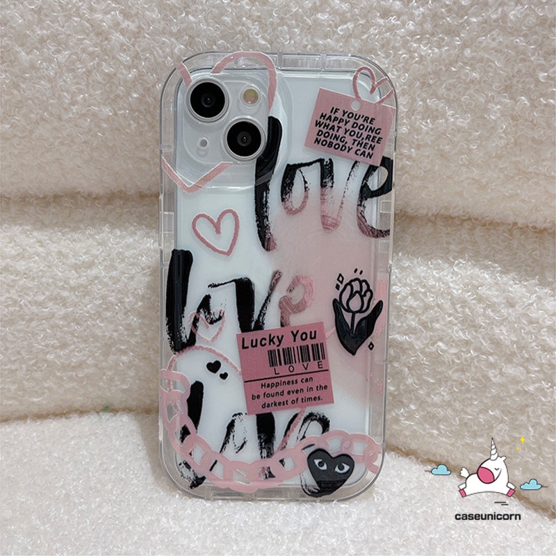 Casing Kompatibel Untuk iPhone 7plus 8plus 11 14 13 12 Pro MAX 6 6S 7 8 Plus XR X XS MAX Kartun Graffiti Love Heart Comme des Garcons Label Bunga Shockproof Lembut Airbag Clear Cover