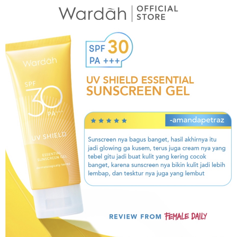 Wardah UV Shield Essential Sunscreen Gel SPF 30 PA +++ 40 ml  Sunscreen Wajah 0% Alkohol