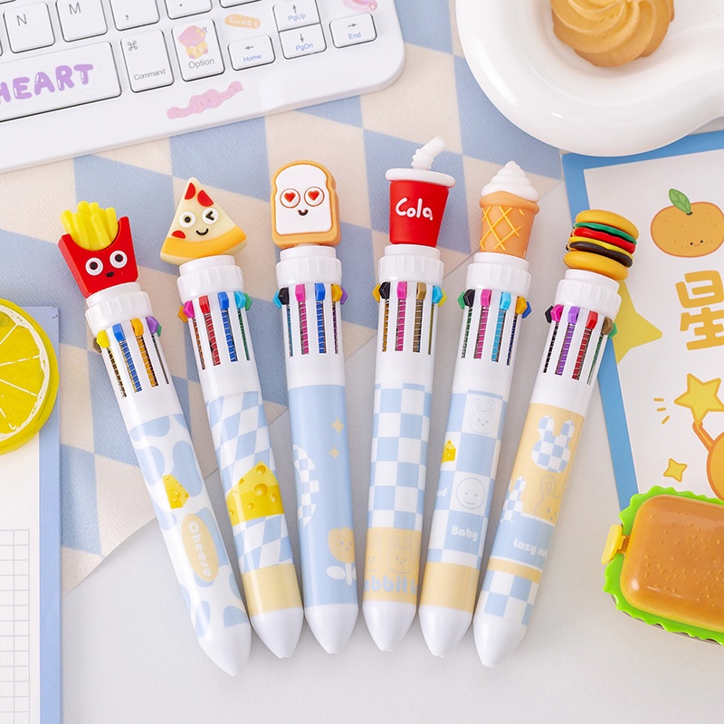 Kreatif Kantor Sekolah Supply 10warna 0.7mm Isi Ulang Pen Fries Hamburger Ballpoint Pen Tulis Halus Menggambar Alat Tulis Press-Tipe Pena Graffiti