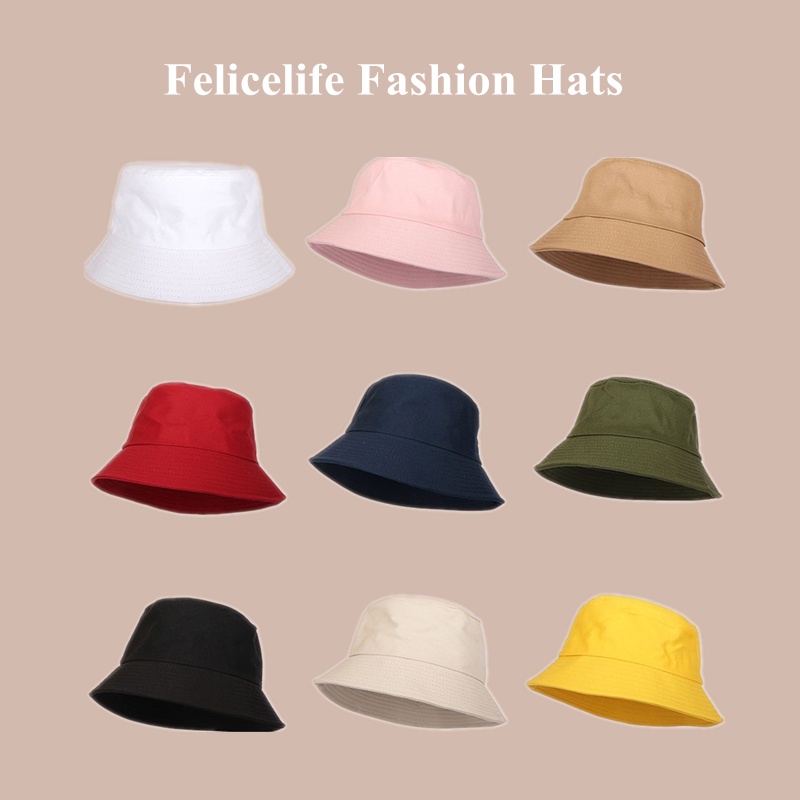 Felicelife Topi Bucket Wanita Warna Solid Topi Nelayan Pinggiran Besar Kasual Musim Semi Topi Tipis