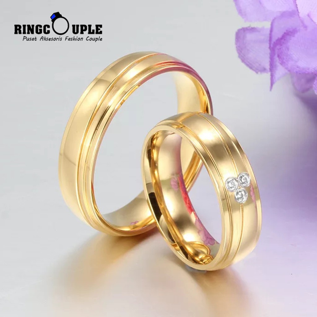 Cincin couple wedding tunangan Titanium Stainless Steel 316L anti karat harga grosir bisa bayar di tempat gratus kotak cincin love