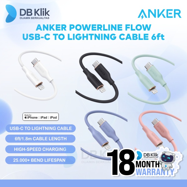 Kabel Charger Anker PowerLine Flow USB-C to Lightning Cable 6ft A8663