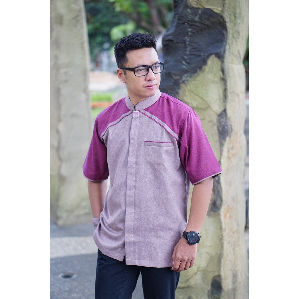 Koko Couple Sarimbit Ayah dan Anak warna Mauve Plum Burgundy