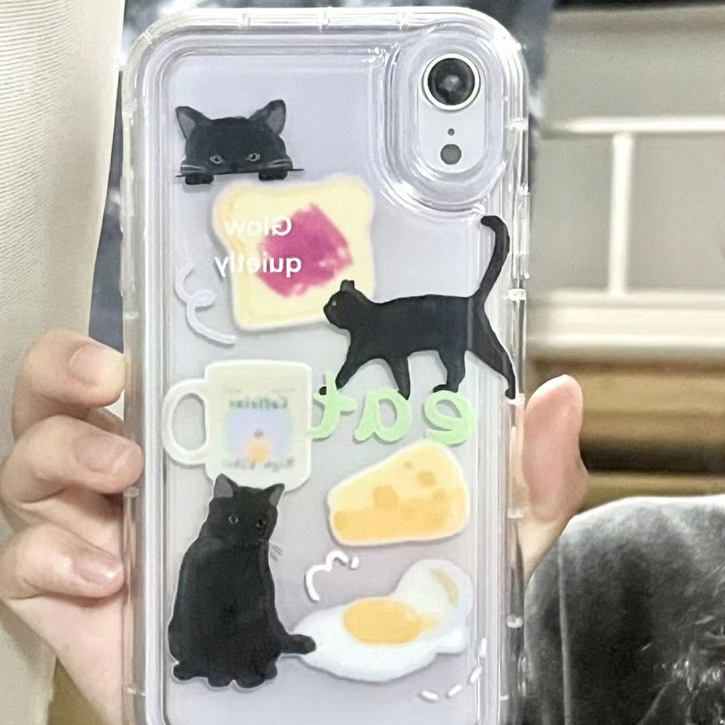 IPHONE Lembut Casing Ponsel Transparan Kompatibel Untuk Iphone14 13 11 12 Pro XS Max X XR 7 8 Plus Casing Kucing Hitam TPU Silikon Shockproof Cover
