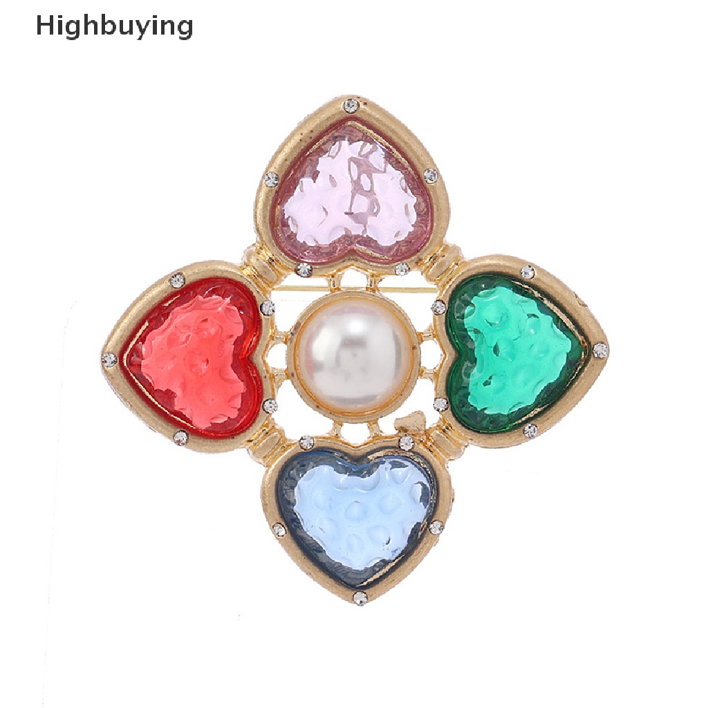 Hbid Baroque Colorful Heart Cross Brooch Pin Vintage Didesain Bros Untuk Wanita Retro Pin Pakaian Syal Klip Perhiasan Hadiah Glory