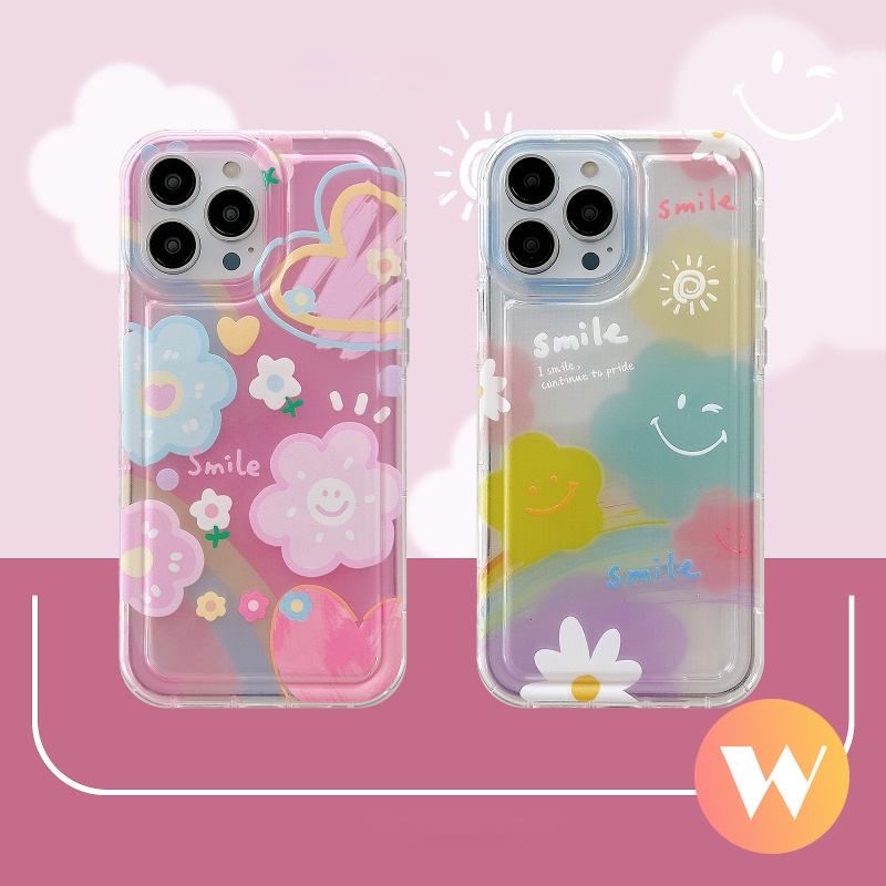 Casing Untuk Xiaomi Redmi Note10 10s 11 9 11s Note10s Note10 Note9 Note11Redmi 10A 9A 10 A1 9T 9C NFC Ins Korea Cute Smile Watercolor Flower Shockproof Airbag Soft Tpu Case Cover