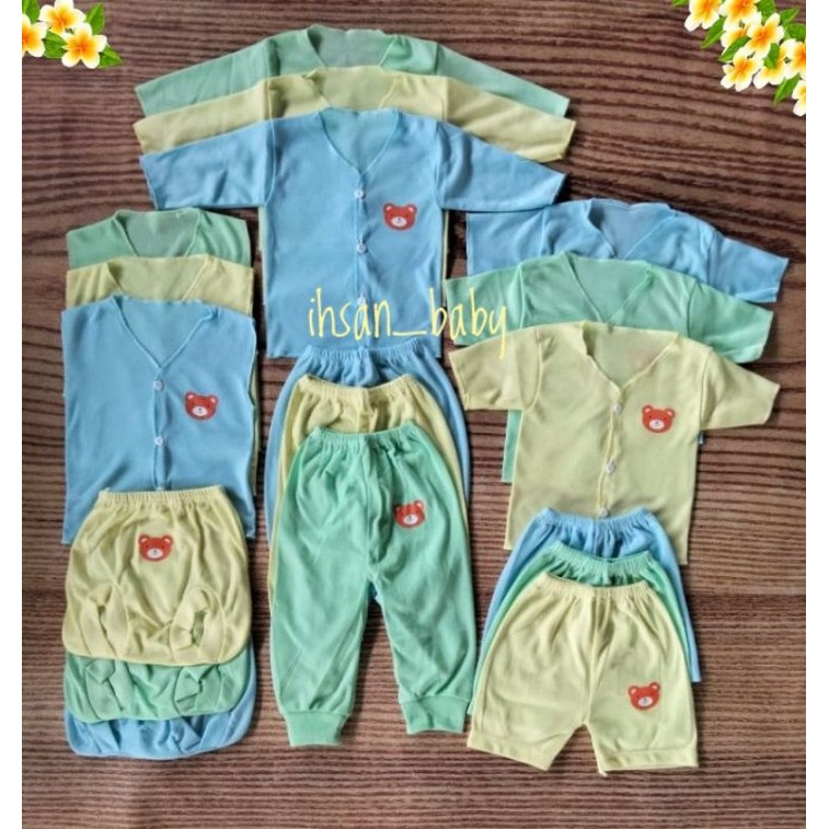 9 SETEL (18 PCS) paket hemat baju bayi baru lahir POLOS sablon TDF