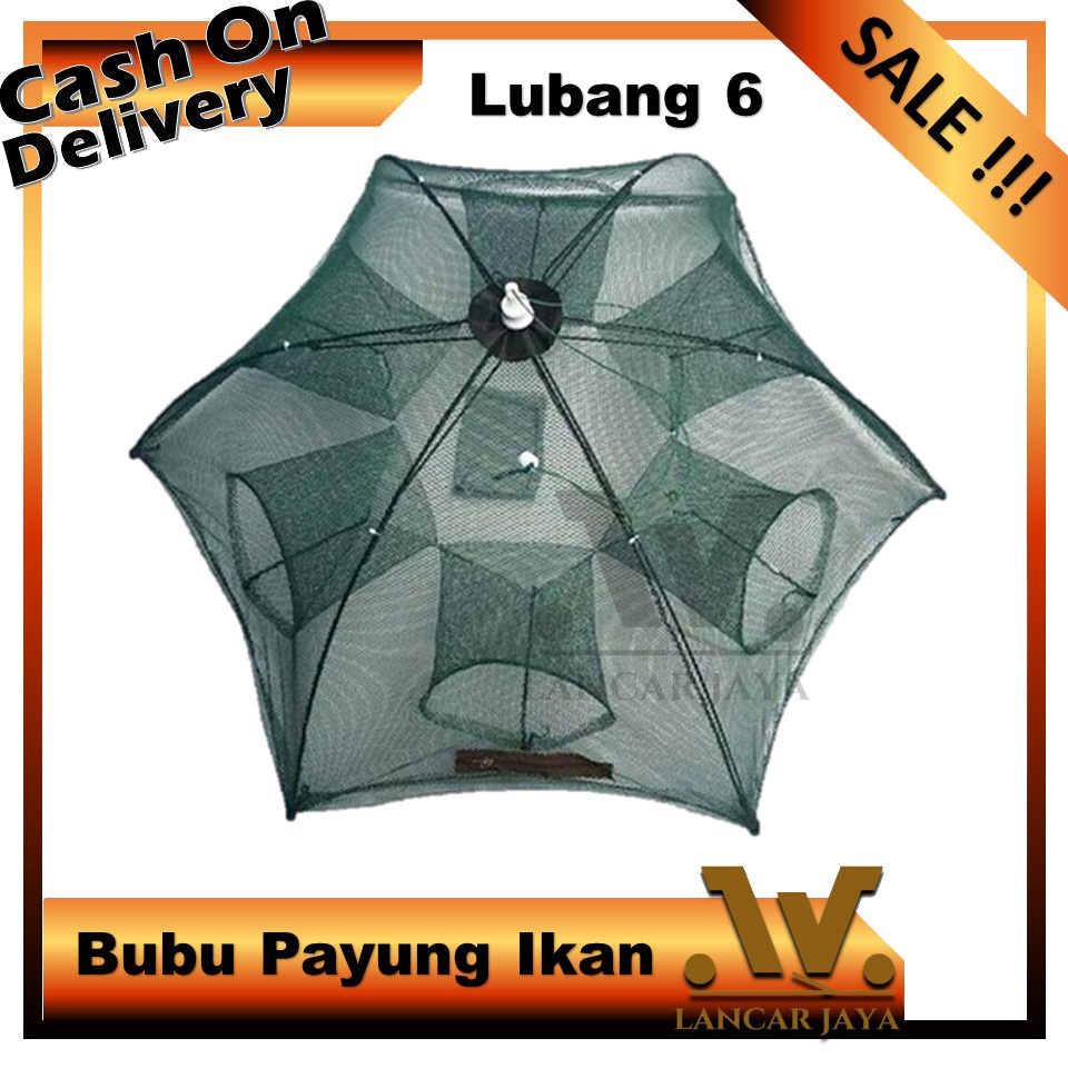 Jaring Ikan Bubu Payung 6 Lubang Jebakan Perangkap Udang ikan Kepiting Model Payung