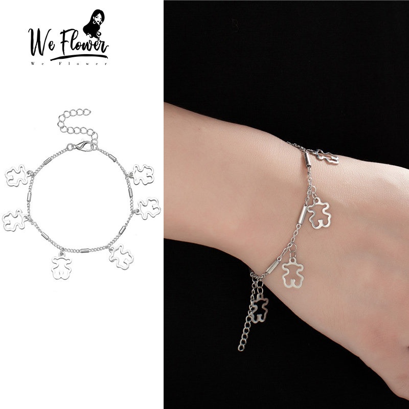 We Flower Korea Perak Berongga Beruang Pesona Gelang Untuk Wanita Perempuan Elegan Rumbai Link Rantai Gelang Fashion Pergelangan Tangan Perhiasan